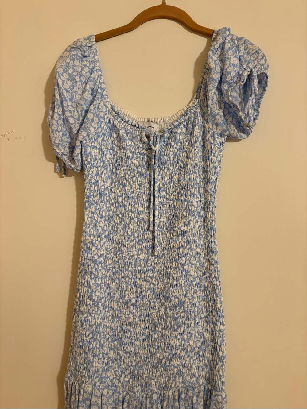 Lost + Wander Light Blue Floral Smocked Mini Dress